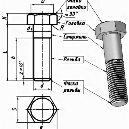 Болт шестигран головка М10х130 ГОСТ 7798/7805 к.п.  8.8