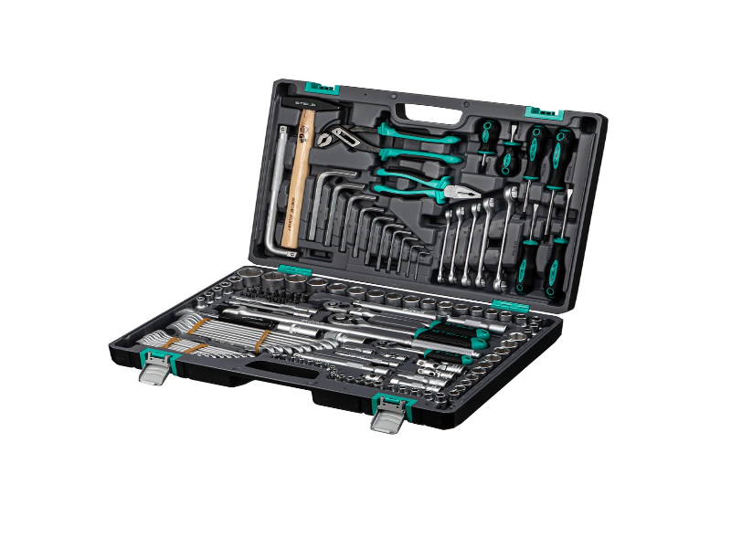 Набор инструментов 142 предмета, 1/2",3/8",1/4", Crv, пластиковый кейс (Stels)