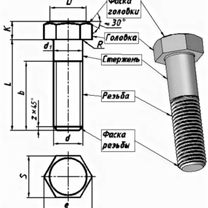 Болт шестигран головка М6х45 ГОСТ 7798/7805 к.п.  8.8