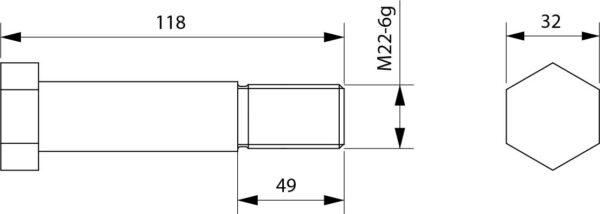 Болт основной РЗЗ.11.04.105 (М22х118) стойки чизел (плуги серии ПЧ-2,5; 4,5; 6 пр-ва Алмаз) Алмаз